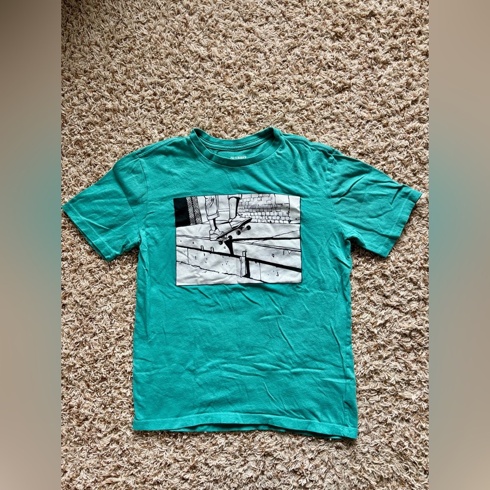 Old Navy Boys Teal Skateboard Graphic Tee Size XL (14-16)